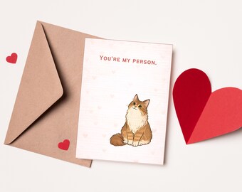 You're My Person Cat Valentine's Day Card Sweet Love Note for Pet Lovers Cute Feline Romance Greeting