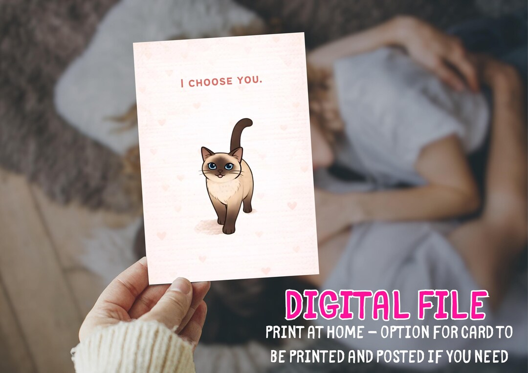 Cute Cat Valentine’s Day Card Printable| I Choose You | Funny Cat Love ...