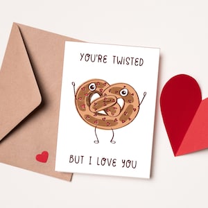 tarjeta del día de San Valentín marido, esposa, Estás retorcido pero te amo, Tarjeta e impresiones, Aniversario,