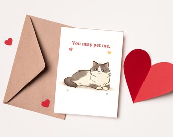 You May Pet Me Cat Valentine's Day Card - Cute Funny Love Card for Cat Lovers