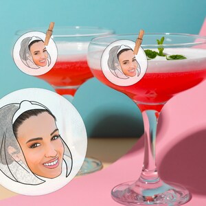 Edible illustrated Cocktail Toppers | drawing from photo | Personalised | Party Decor, wafer sheet
