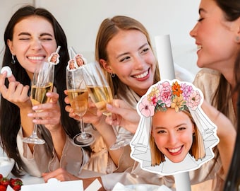 Hen Party Straws – Personalised Bride & Bridesmaids Face Drink Decorations – Custom Bachelorette and Bridal Shower Party Supplies