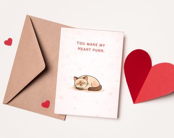 You Make My Heart Purr Cat Valentine's Day Card | Cute Love Card for Pet Lovers