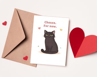 Chosen For Now Cat Valentine's Day Card | Funny Pet Lover Gift | Cute Illustrated Greeting