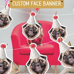 Silvima Dogs Birthday Garland, Funny Labrador Face Portrait Birthday Banner, Dog Bday Bunting Decoration