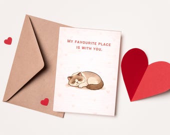 My Favourite Place Is With You Cat Valentine's Day Card | Sweet Love Greeting for Pet Lovers | Romantic Feline Themed Gift