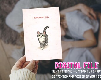 Cute Cat Valentine’s Day Card Printable| I choose you | Funny Cat Love Card | Digital Valentine | Cat Lover Card | Instant Download