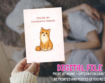 Cute Cat Valentine's Day Card Printable You're my favourite human Funny Love Digital Instant Download