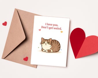 I Love You Don't Get Weird Cat Valentine's Day Card | Funny Pet Romance Greeting for Cat Lover | Humorous Anniversary Gift