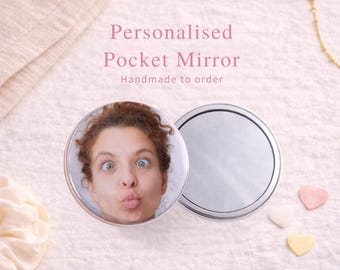 Personalised Pocket Mirror 58mm Custom Photo Compact Handbag Gift Funny Face Small Bridesmaid Present