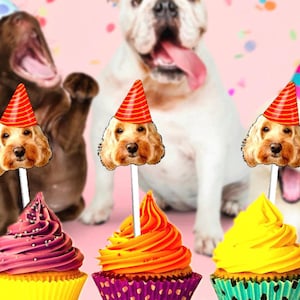 Personalised Pet Face Cupcake Toppers: Funny Animal Head Decorations for Birthday Parties & Events