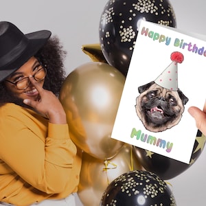Cartão-presente personalizado com retrato de animal de estimação com chapéu engraçado e coroa de flores - Topo de bolo com foto de aniversário personalizado