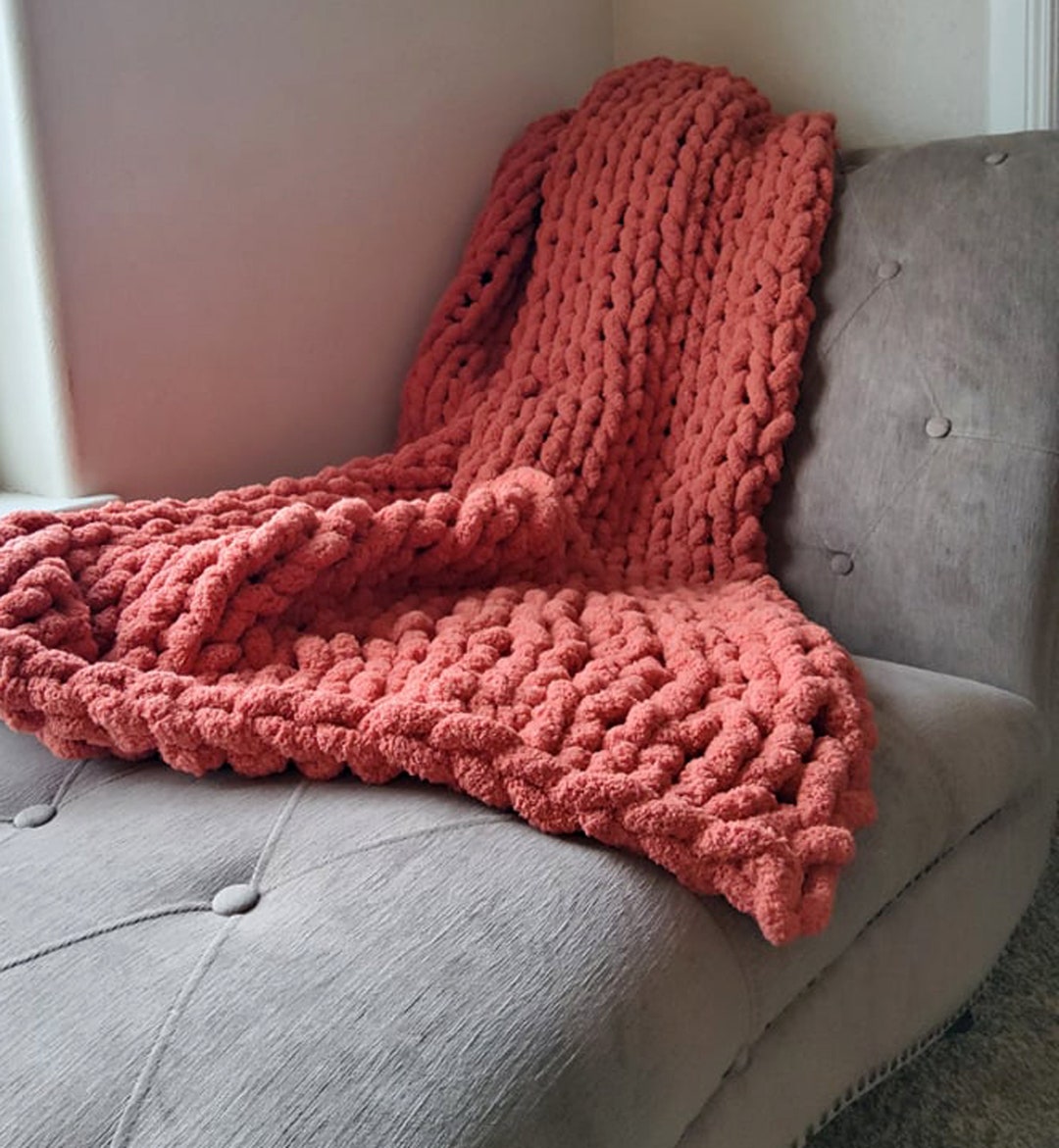 Chunky Knit Blanket Hand Knit Blanket Chunky Chenille Etsy