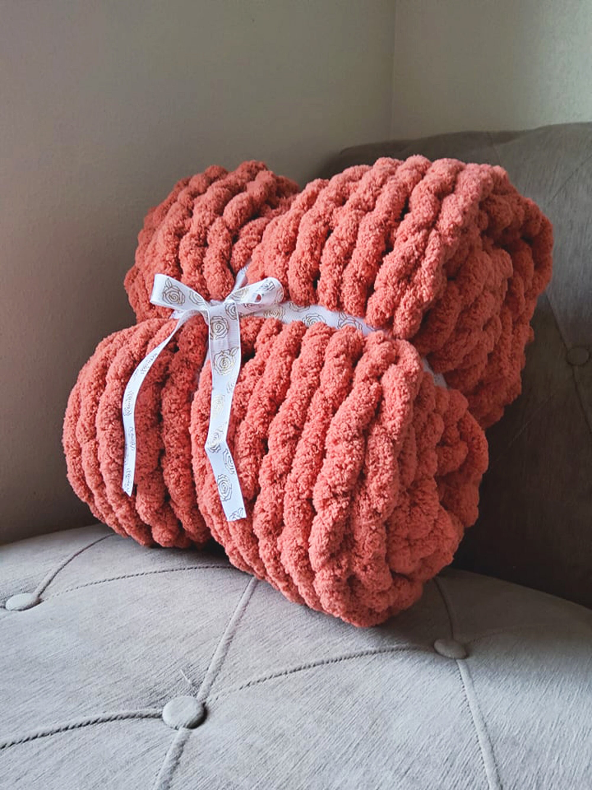 Chunky Knit Blanket Hand Knit Blanket Chunky Chenille Etsy