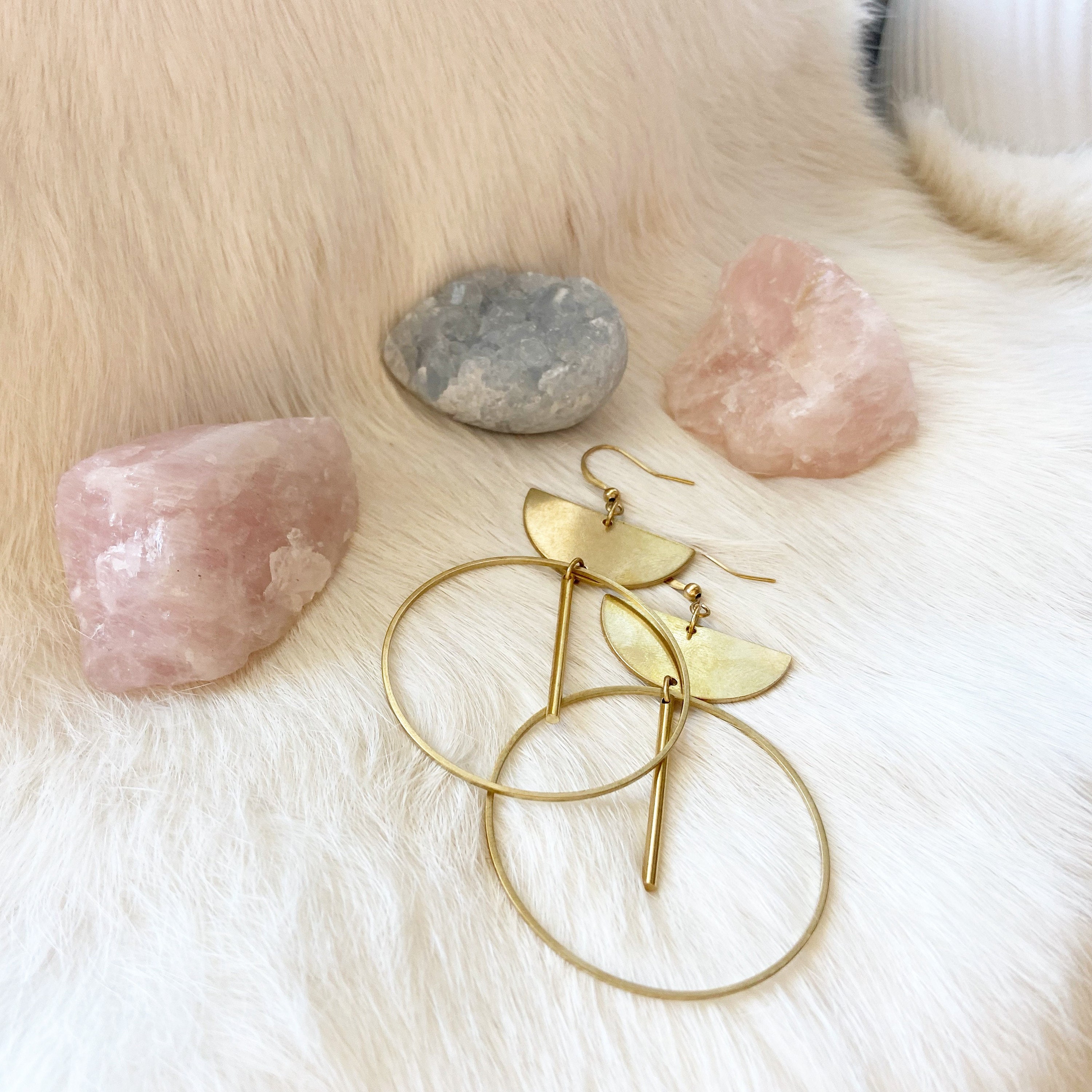 Brass Moon Dangle Earrings Etsy