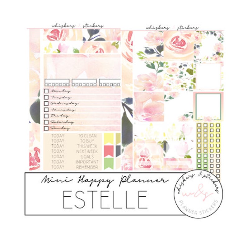 weekly sticker kit functional stickers spring stickers day headers MINI HAPPY PLANNER Floral planner stickers washi strips Estelle