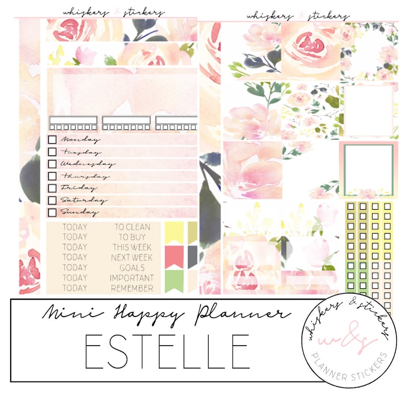 weekly sticker kit functional stickers spring stickers day headers MINI HAPPY PLANNER Floral planner stickers washi strips Estelle