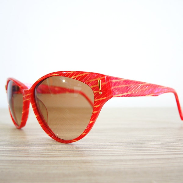 vintage sunglasses JOOP 735 cat eye style red frame mosaic rare 1980 80s deadstock nos