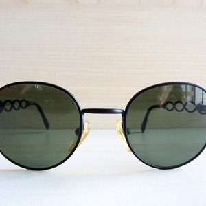 Occhiali da sole vintage MOSCHINO MM214 by PERSOL rotondi neri anni &#39;90