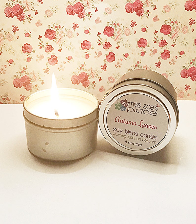 Gift Idea Hand Poured Candles Scented Candls Wax Candles Tin Candle Autumn Leaves 4 oz Soy Blend Candle Tin Autumn Gifts