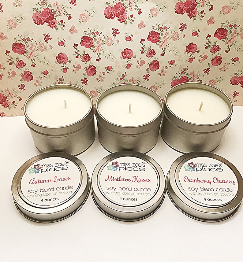 Gift Idea Hand Poured Candles Scented Candls Wax Candles Tin Candle Autumn Leaves 4 oz Soy Blend Candle Tin Autumn Gifts