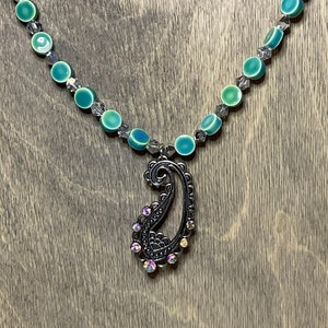Paisley Leaf and Stone Beaded Necklace Bracelet
