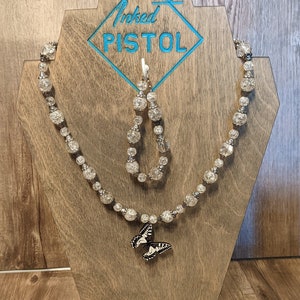White Butterfly Beaded Necklace