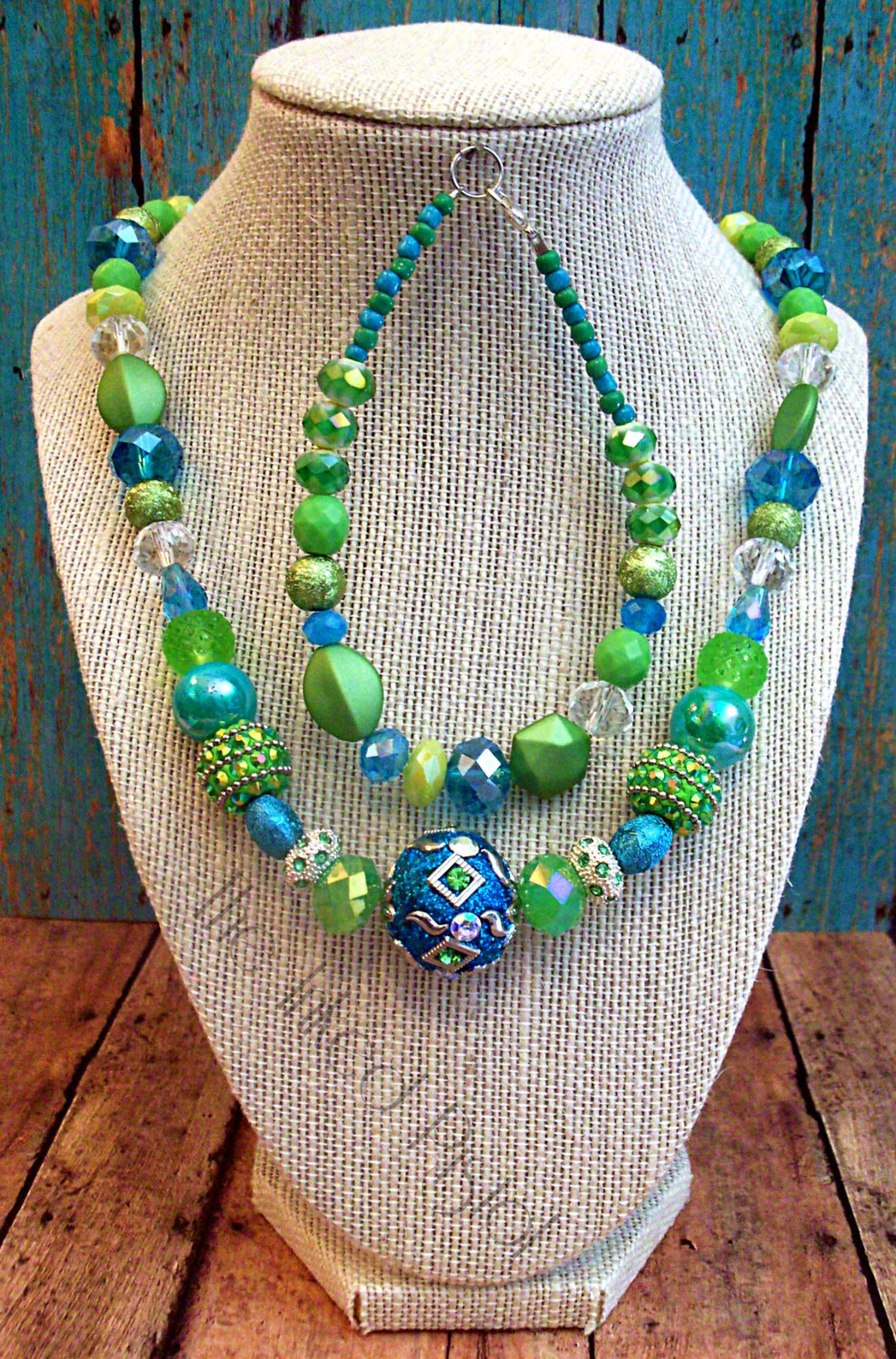 Green Marble Beaded Necklace and Bracelet Lime Beads Blue Etsy