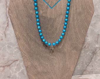 Blue Paw Print and Bones Necklace and Earring Set