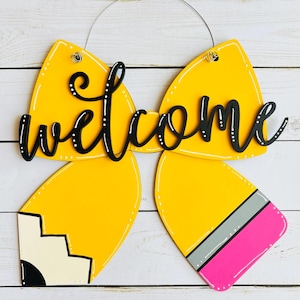 Teacher Welcome Sign Hanger for Teacher Door Pencil Sign Custom Gift for Teacher Appreciation Gift Wood Sign Classroom Decoration