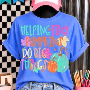 Helping Tiny Pumpkins Do Big Things SVG, Teach Png, Preppy Png, Fall Png, First Day of School, Pumpkin Png, Back to School Png, Craft Design