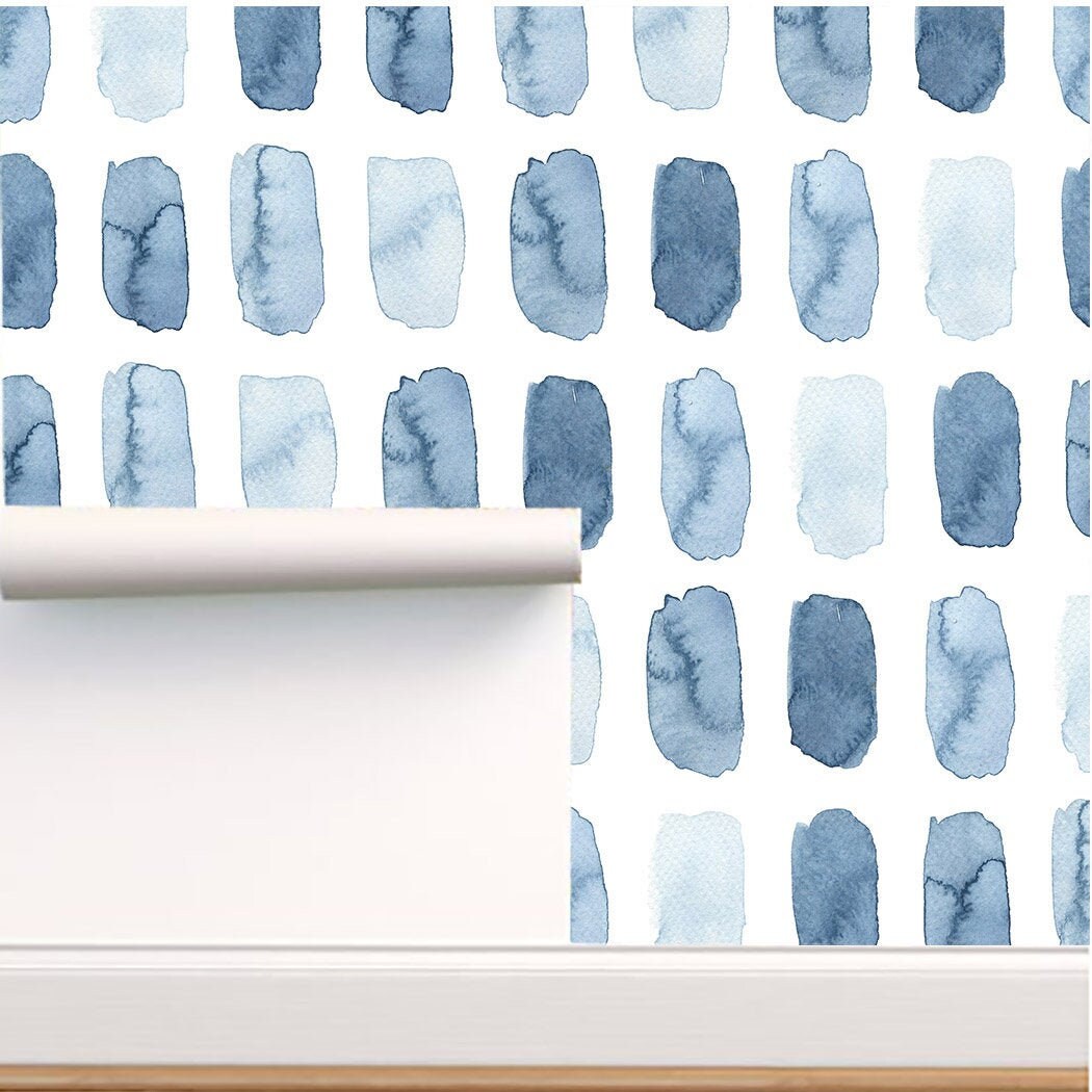 Blue Watercolor Paint Swatches Wallpaper Peel n’ Stick | Etsy