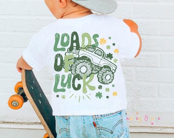 Digital PNG SVG Sublimation Boy St Patrick&#39;s Day Loads of Luck Shamrock Green Holiday March Cricut Cut File Retro Toddler Graphic Design DTF