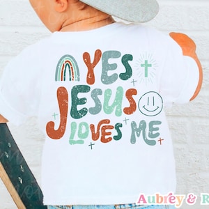 Christelijke PNG SVG-sublimatie ja Jezus houdt van mij gesneden bestand kleine jongens retro kinderen peuter kleurrijke Boho religieuze bijbelvers grafisch ontwerp