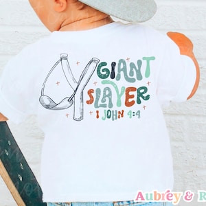 Christian PNG SVG sublimation tueur de géant David Goliath coupe fichier petit garçon rétro enfant tout-petit coloré religieux Bible verset conception graphique