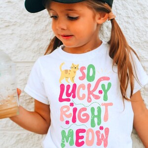 Digitale PNG SVG-sublimatie St. Patrick's Day So Lucky Right Meow Cute Bright Holiday March Cut-bestand klein meisje retro peuter grafisch ontwerp