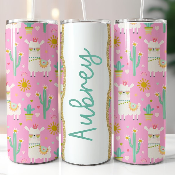 Retro Llamas Custom Add Your Name 20oz 9.2 x 8.3 Straight Tapered Skinny Tumbler Sublimation Design Download Commercial Use PNG 247