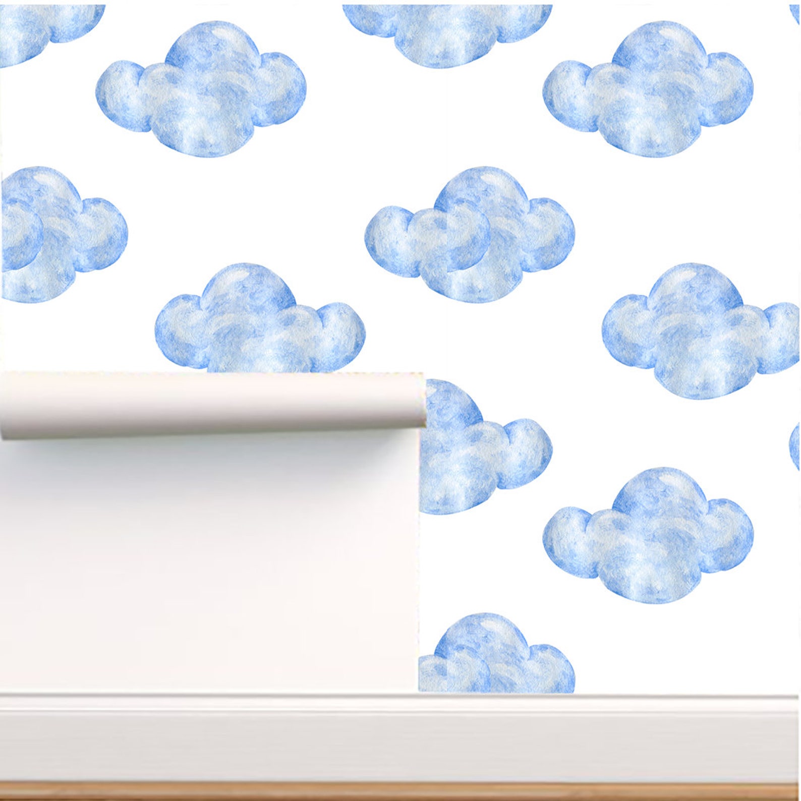 Nursery Wallpaper Boy Nursery Wallpaper Blue Watercolor Etsy