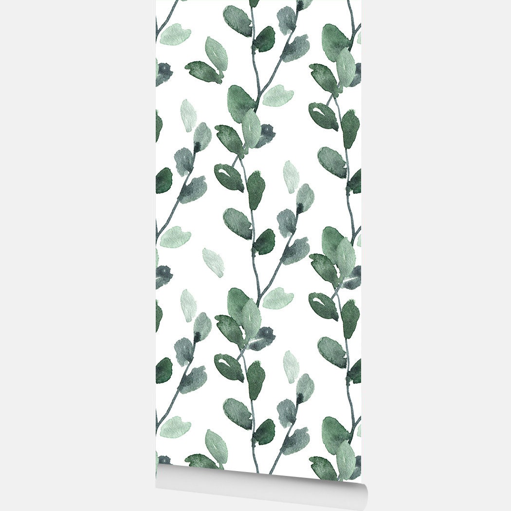 Watercolor Eucalyptus wallpaper Temporary wallpaper Removable Etsy