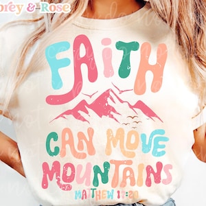 Verset de la Bible PNG SVG sublimation chrétienne coupe fichier la foi peut déplacer des montagnes rétro biblique coloré religieux tendance graphique design DTF