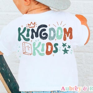 Trendy Christian Kids PNG SVG Sublimation Kingdom Kids Cricut Cut File Little Boys Retro Toddler Colorful Bible Verse Graphic Design DTF