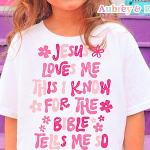 File di taglio a sublimazione PNG SVG cristiano alla moda Gesù mi ama, questo lo so, bambina retrò, bambino piccolo, religioso, biblico, grafica DTF