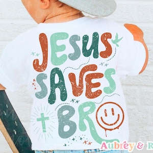 Christelijke PNG SVG-sublimatie Jezus redt bro gesneden bestand voor kleine jongens Retro kinderen peuter kleurrijke religieuze bijbelverzen grafisch ontwerp