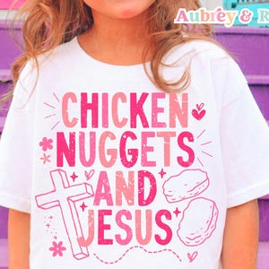 Trendy Christian PNG SVG Sublimation Cut File Chicken Nuggets and Jesus Little Girl Retro Kids Toddler Religious Biblical Graphic Design DTF