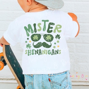 Mister Shenanigans digitale PNG SVG sublimatie St. Patrick's Day Shamrock Ierse groene vakantie maart gesneden bestand Little Boy retro grafisch ontwerp