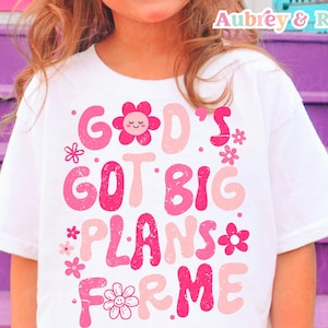 Trendy Christian PNG SVG Sublimation Cut File Gods Got Big Plans for Me Little Girl Retro Kids Toddler Religious Biblical Graphic Design DTF