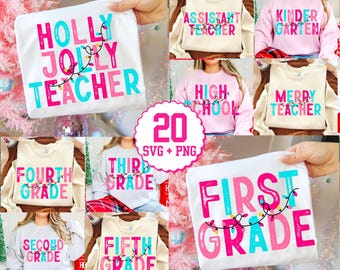 Christmas Teacher PNG Bundle, School Grade Levels Svg, Holiday Season Teacher png, Teacher Shirt Svg, Gift for Teacher, Sublimation Download