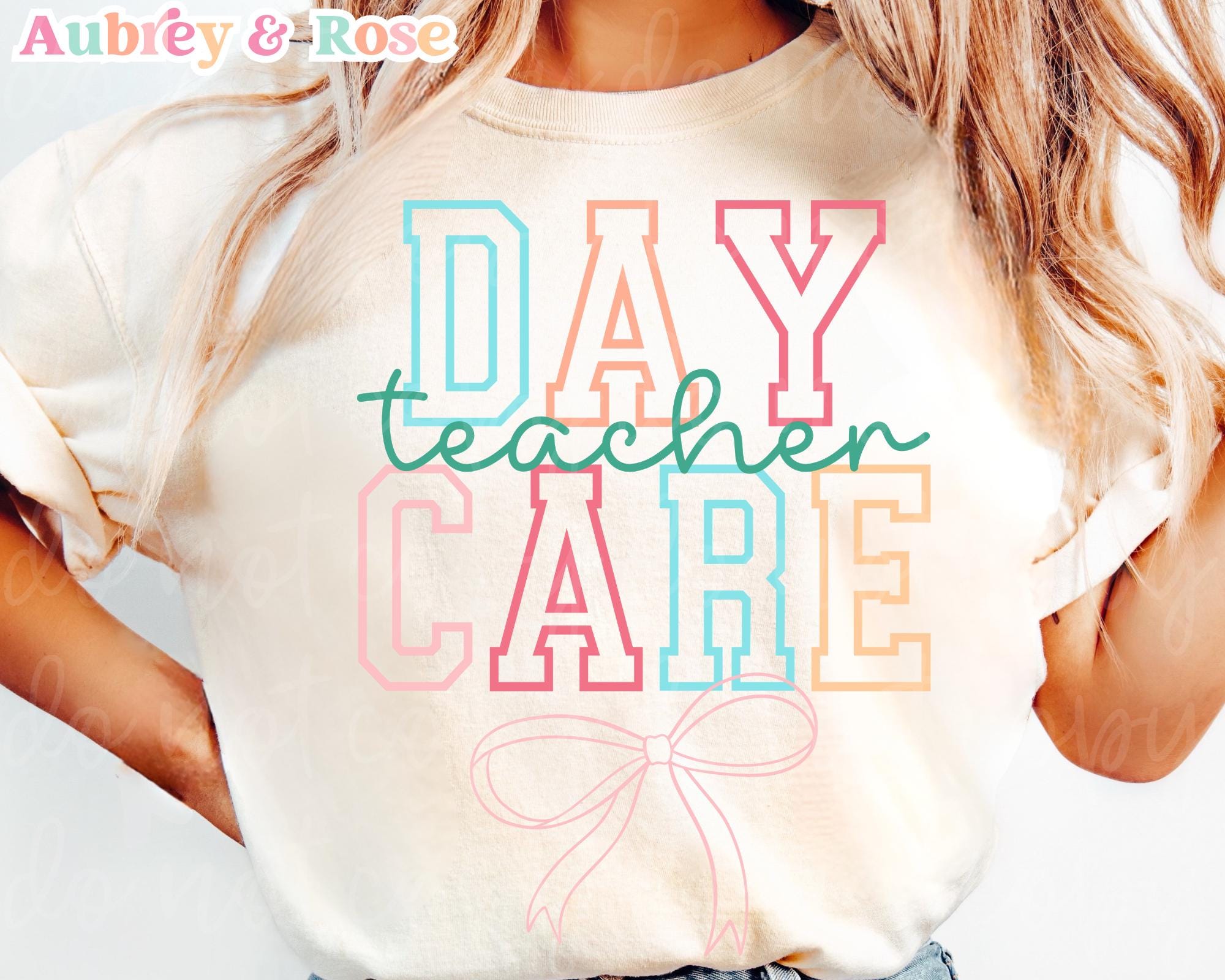Daycare Teacher PNG SVG Sublimation Cricut Cut File Childcare Retro Varsity College University Bright Colorful Graphic Shirt Design DTF