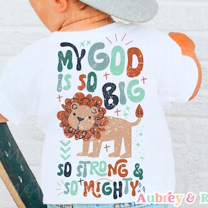 Christian PNG SVG sublimation mon dieu est si grand puissant coupe fichier petits garçons rétro enfants bambin coloré religieux Bible chanson conception graphique