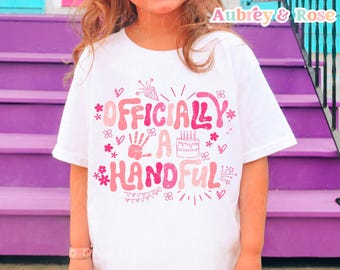 Officially A Handful SVG, 5th Birthday Png, Little Girl Png,  Bright Png, Pink Png, Celebrate Png, Preppy Png, 5 Year Old Png, Girly Png